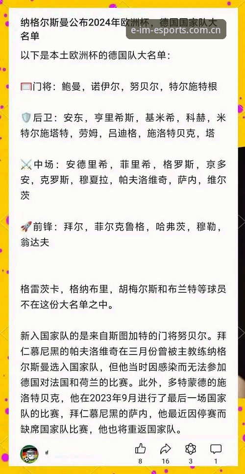 资深用户分享：德国队新名单深度解析与IM电竞观赛实战心得